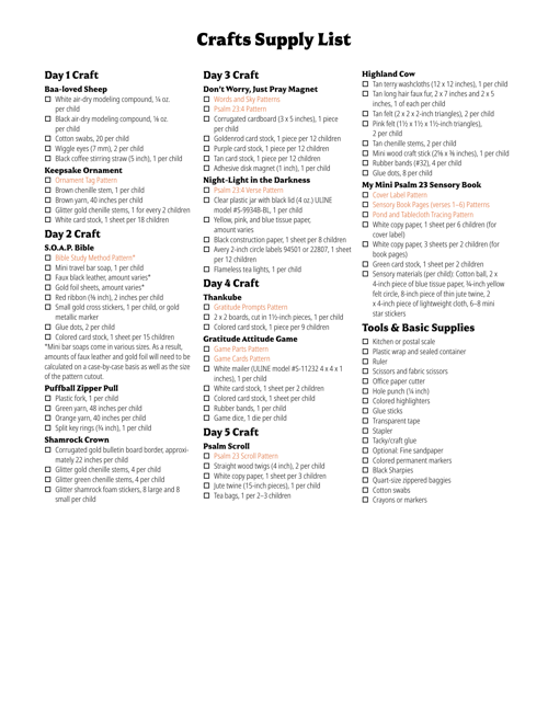 Crafts Supply List